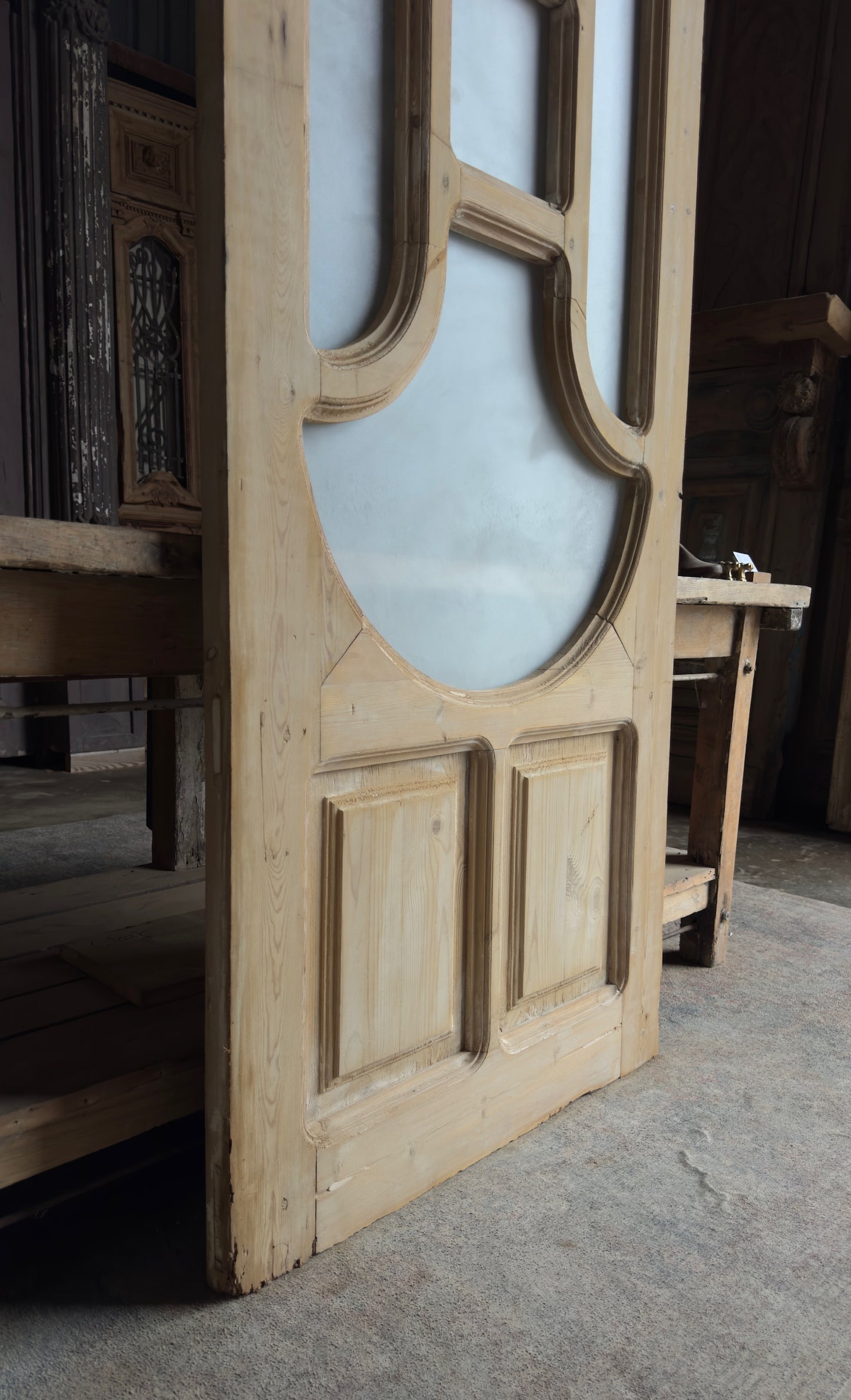 19th Century Antique Arched Glass Single Door - 33.5x86.5 - L154