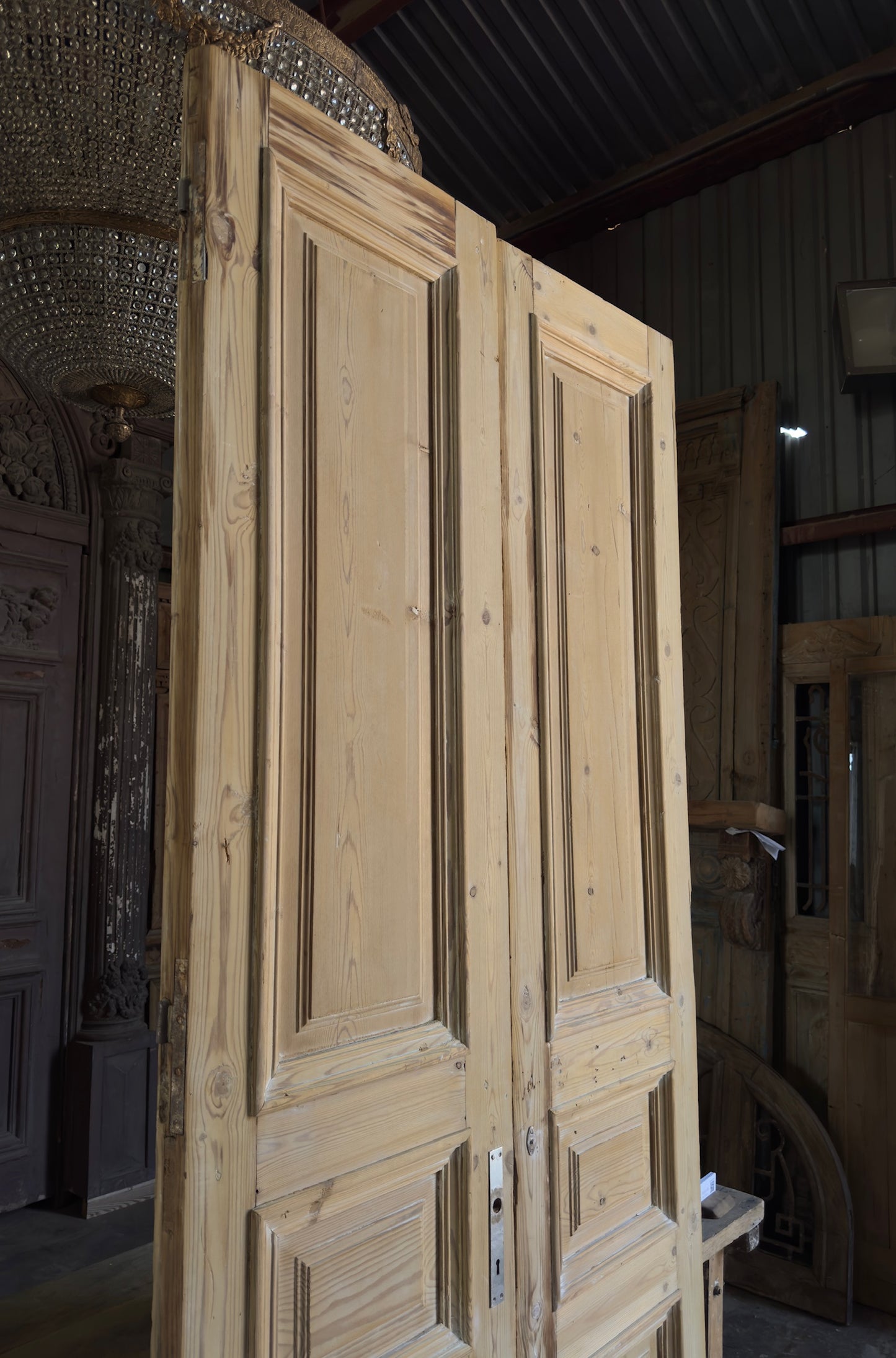 Raised Molding 3 Panel Antique Solid French Doors - 44x103.5 K412