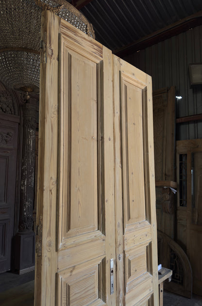 Raised Molding 3 Panel Antique Solid French Doors - 44x103.5 K412
