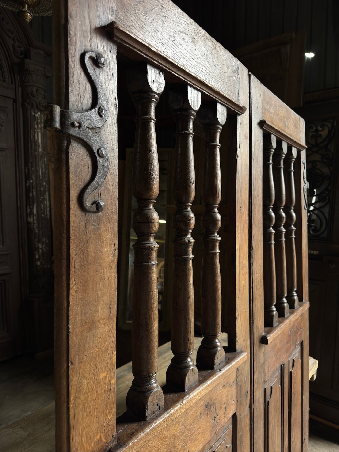 European Antique Spindle Top French Doors - 53x81 - L248