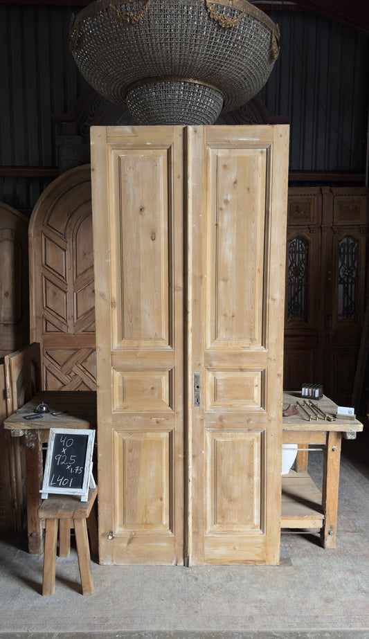 3 Panel Carved Antique Solid French Doors - 40x92.5 - L401