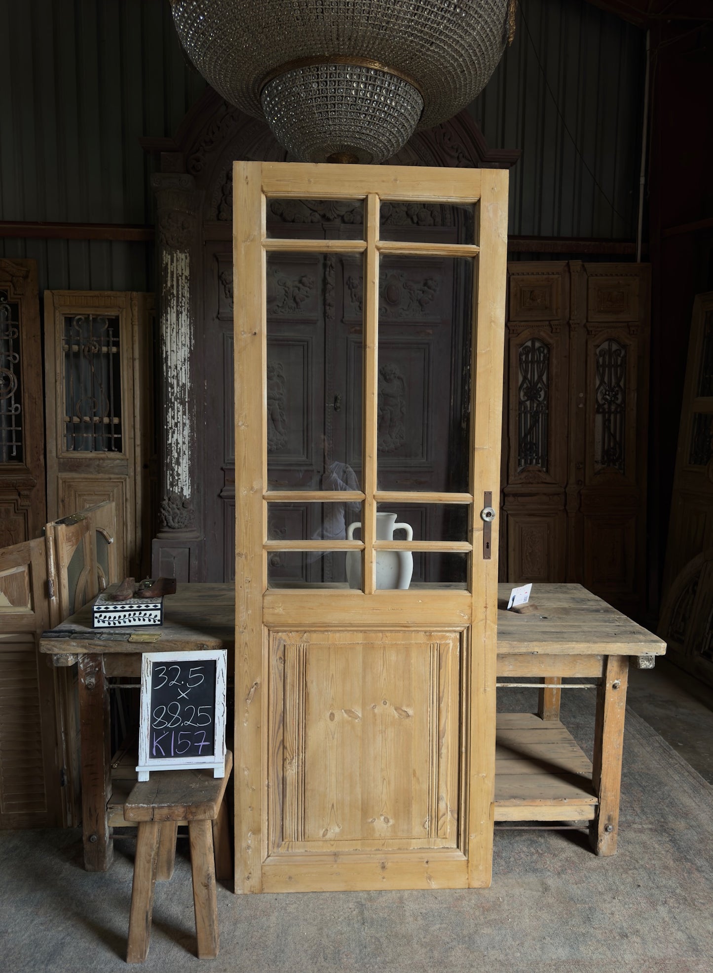 Antique Glass European Panel Door - 32.5x88.25 K157