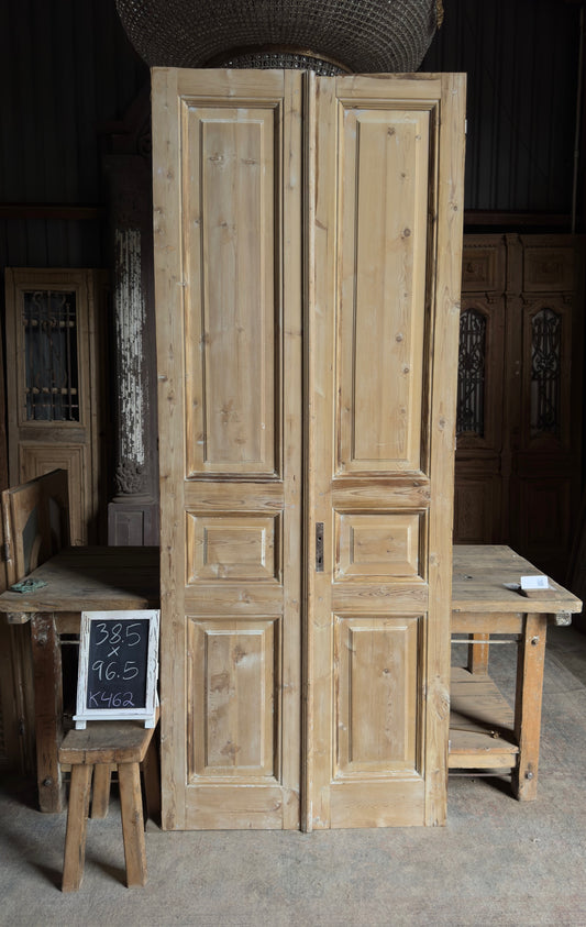 3 Panel Antique Solid French Doors - 38.5x96.5 K462