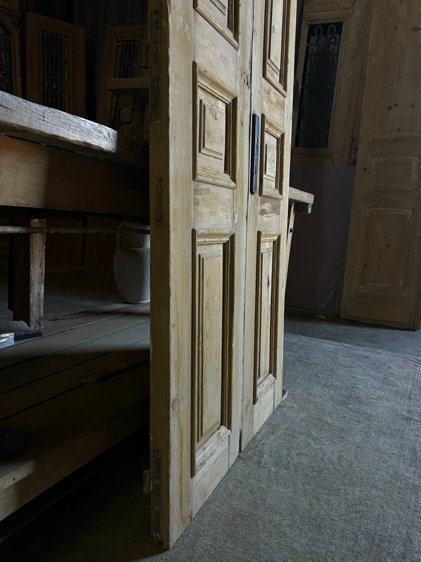 Raised Molding 3 Panel Antique Solid French Doors - 34.75x87 - L94