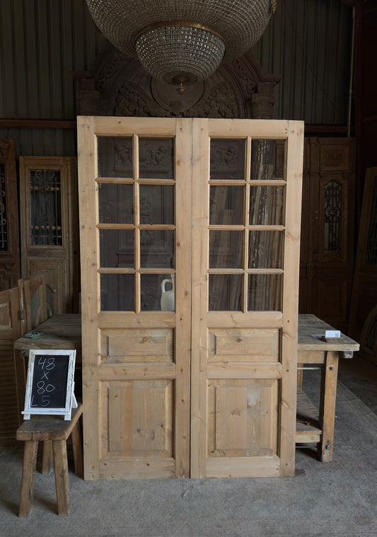 Handcrafted 8 Lite Glass French Doors - 48x80 L5