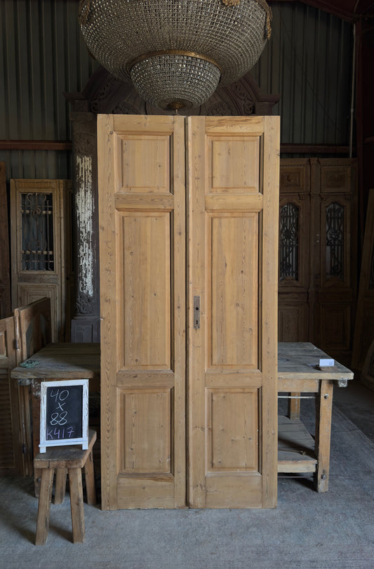 3 Panel Antique Solid French Doors - 40x88 K417