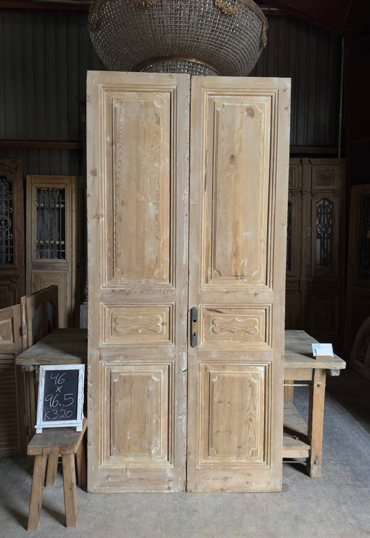 Detailed 3 Panel Antique Solid French Doors - 46x96.5 K320