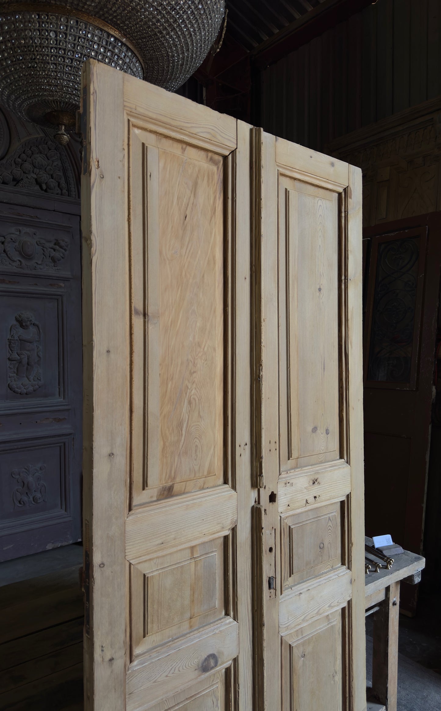 3 Panel Antique Solid French Doors - 38.75x88 - L330