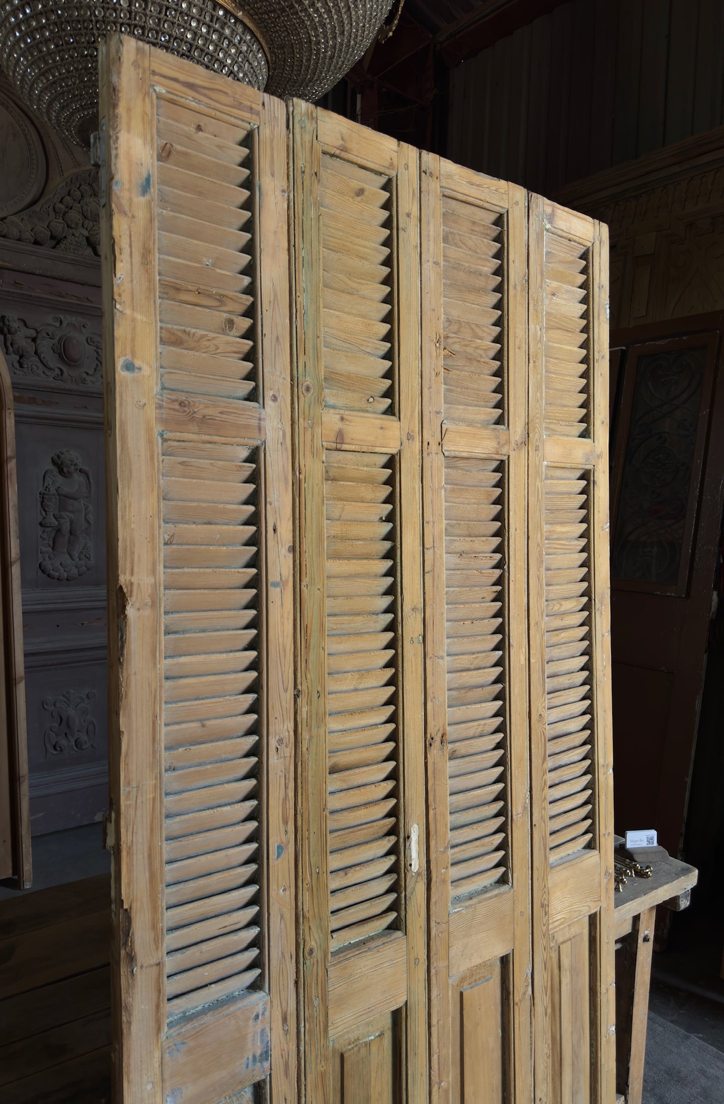 European French Antique Louvered Shutters - 43x90 - L405