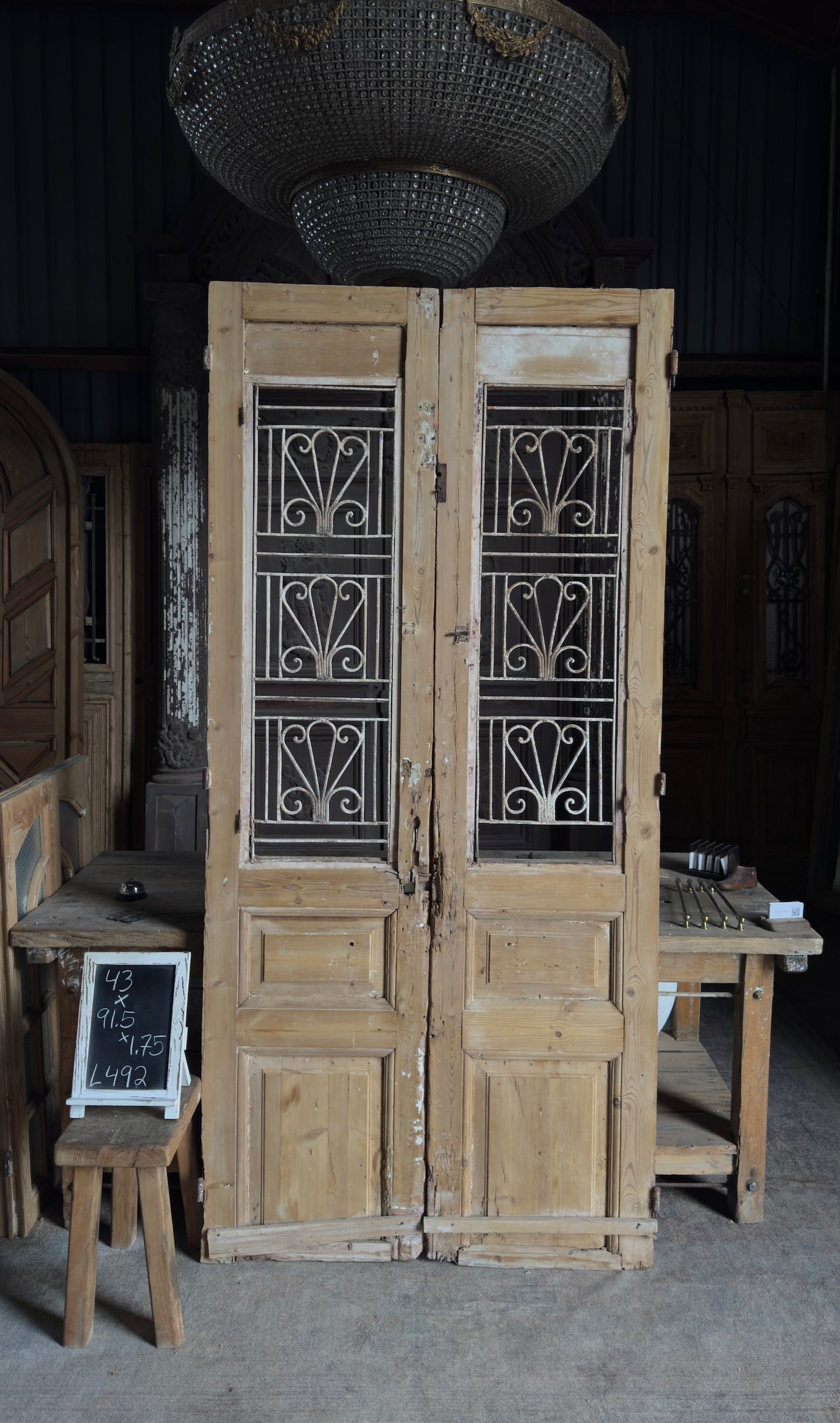 Ornately Carved Antique Iron French Doors - 43x91.5 - L492