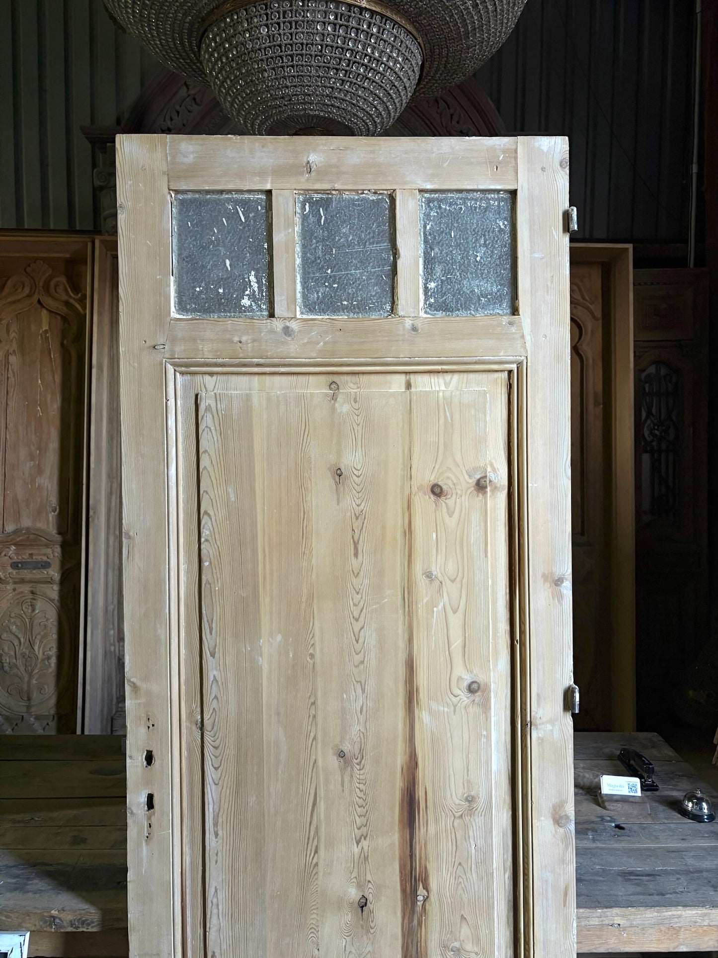 19th Century European Antique Glass Single Door - 32x87 - L56