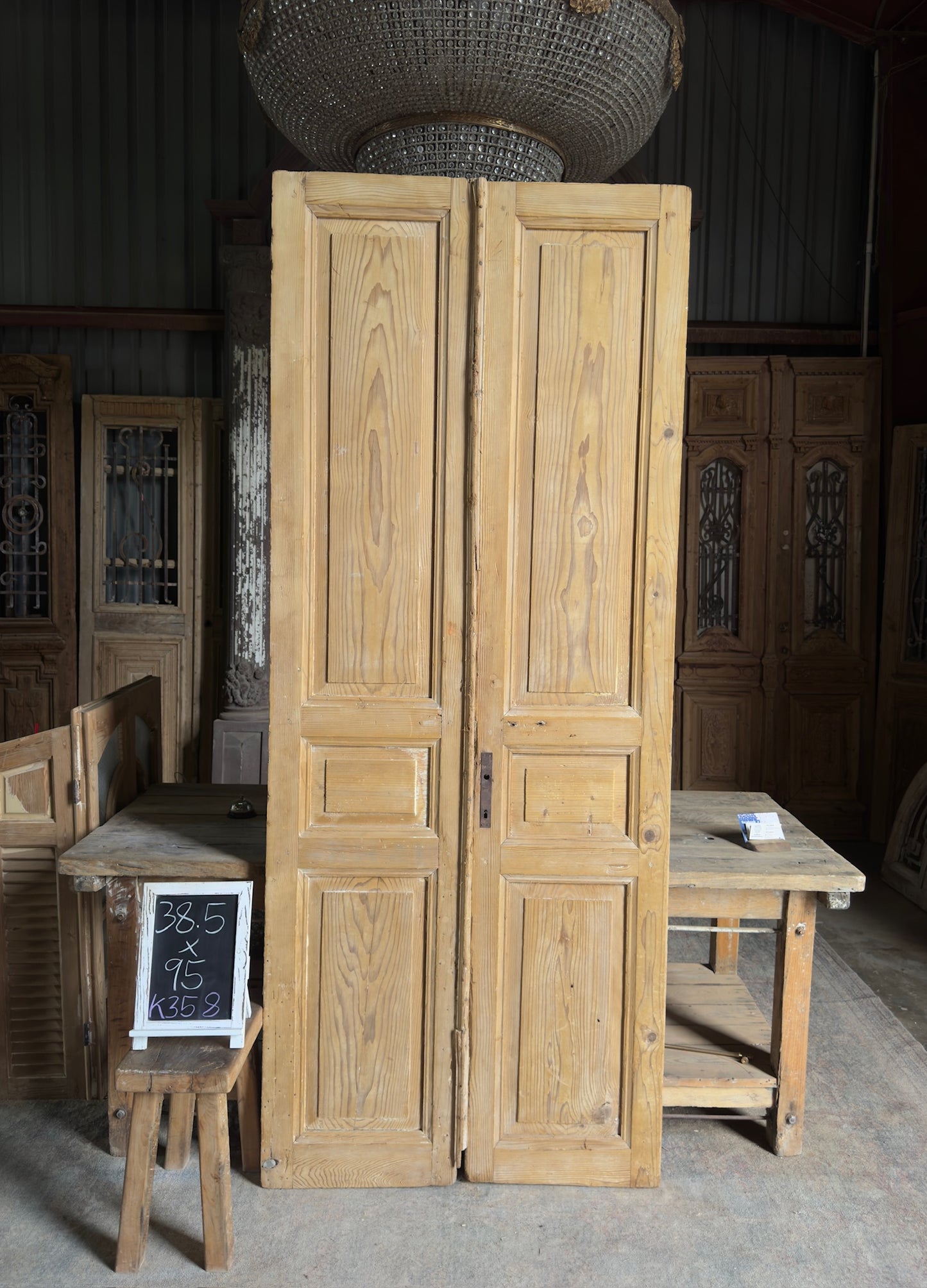 3 Panel Antique Solid French Doors - 38.5x95 K358