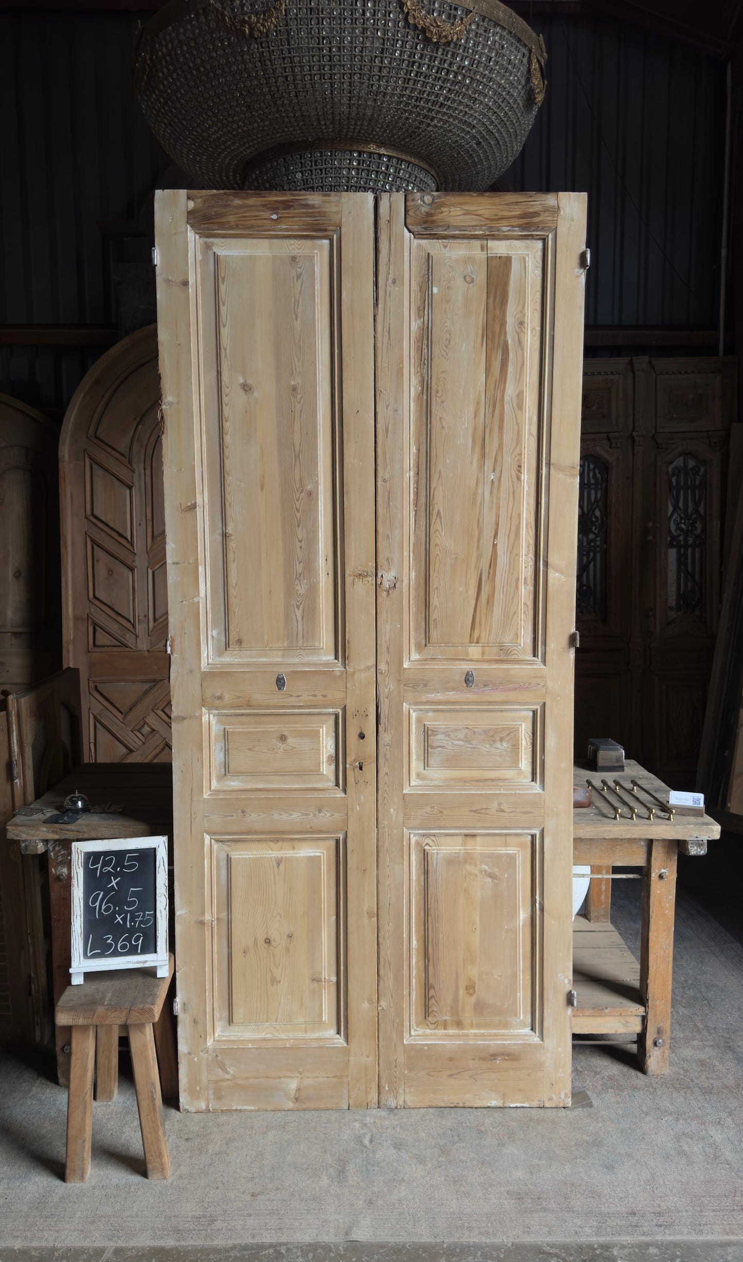 3 Panel Antique Solid French Doors - 42.5x96.5 - L369