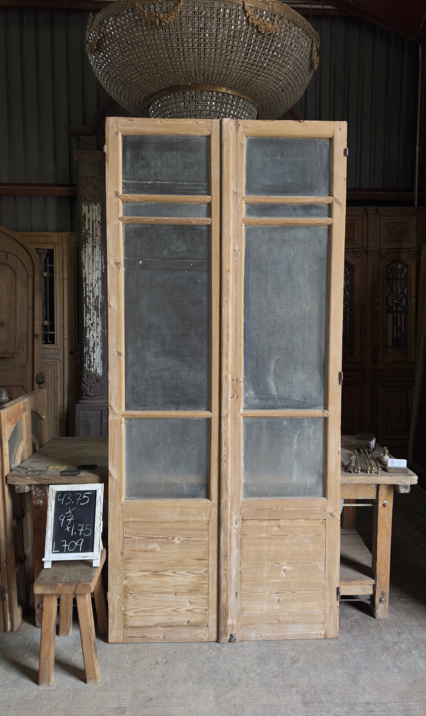 Antique Obscured Glass 2 Lite French Doors - 43.75x97 - L709