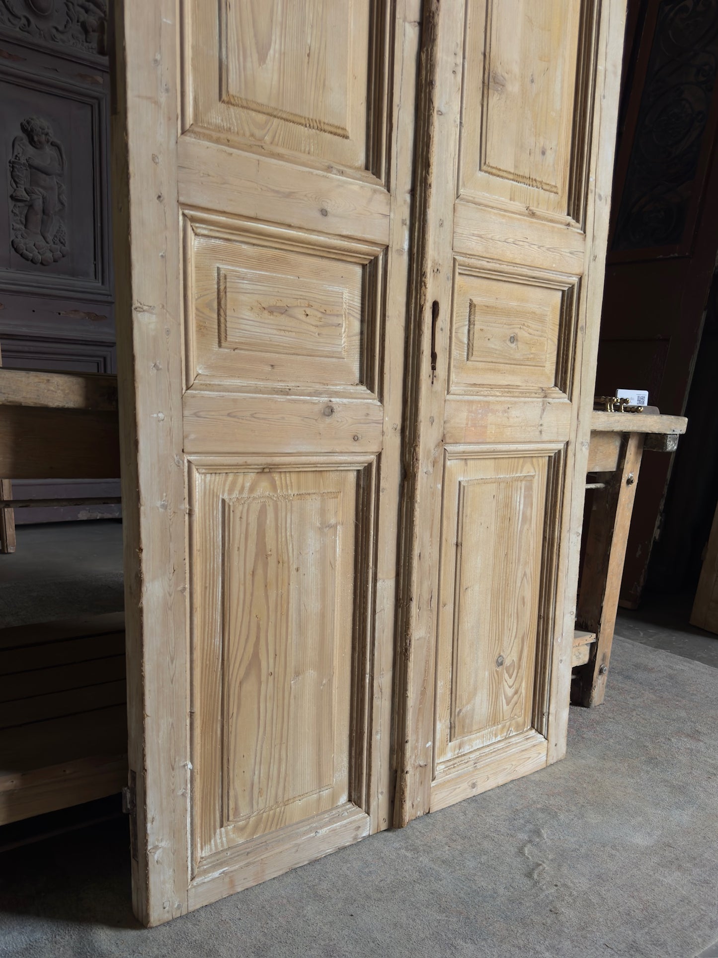 3 Panel Antique Solid French Doors - 39.5x90.5 - L397