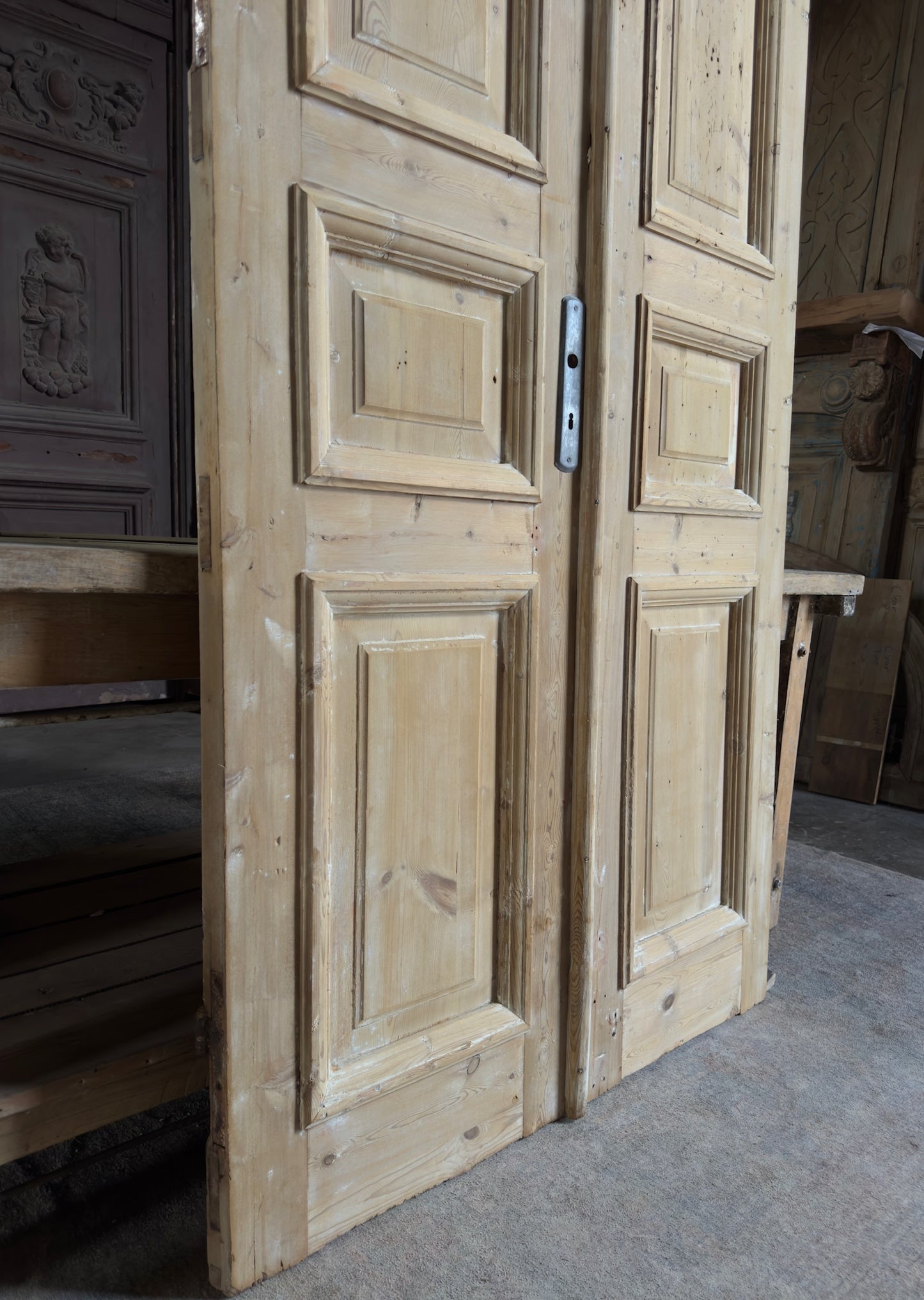 3 Panel Antique Solid French Doors With Raised Molding - 43.25x104.25 K354