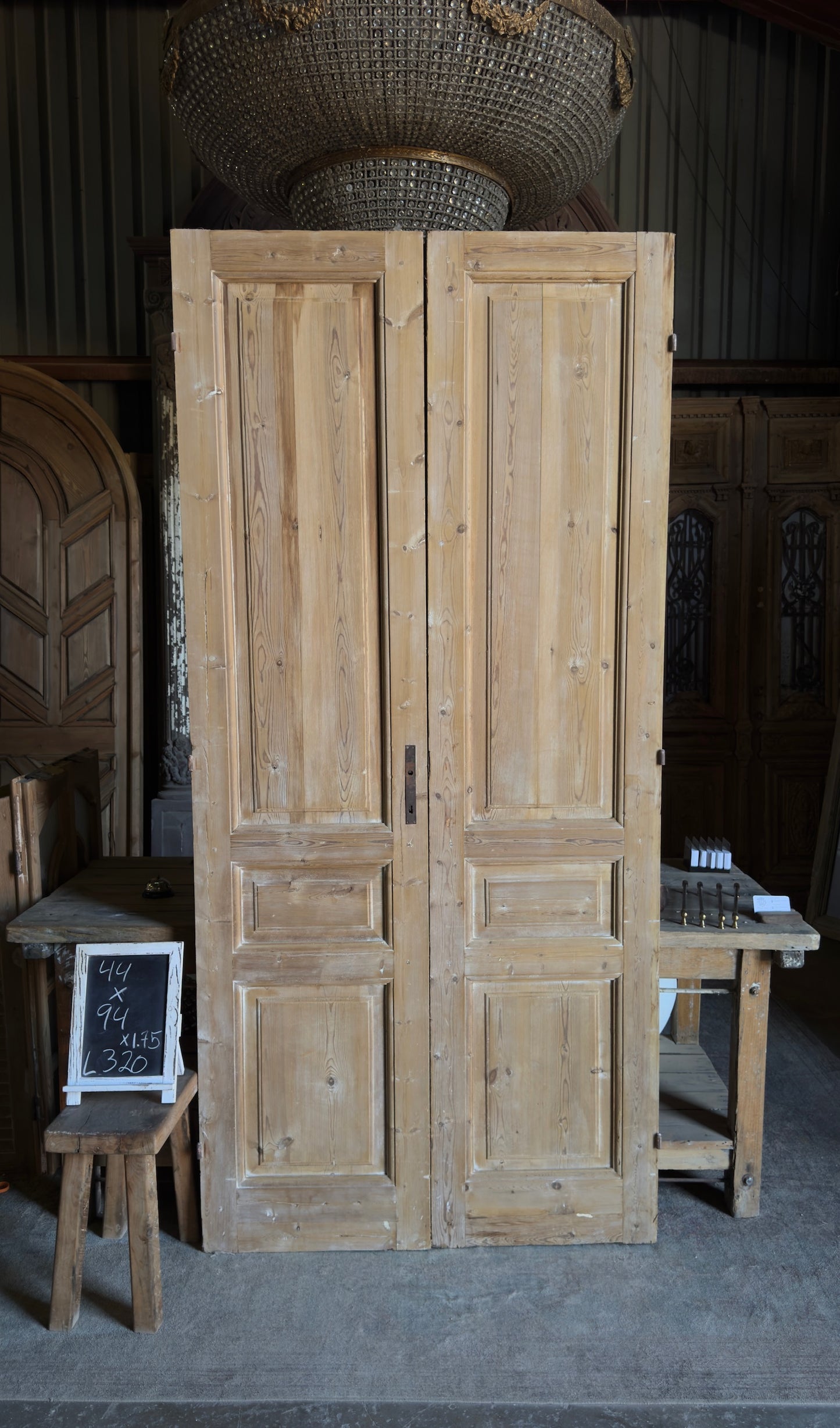 3 Panel Antique Solid French Doors - 44x94 - L320