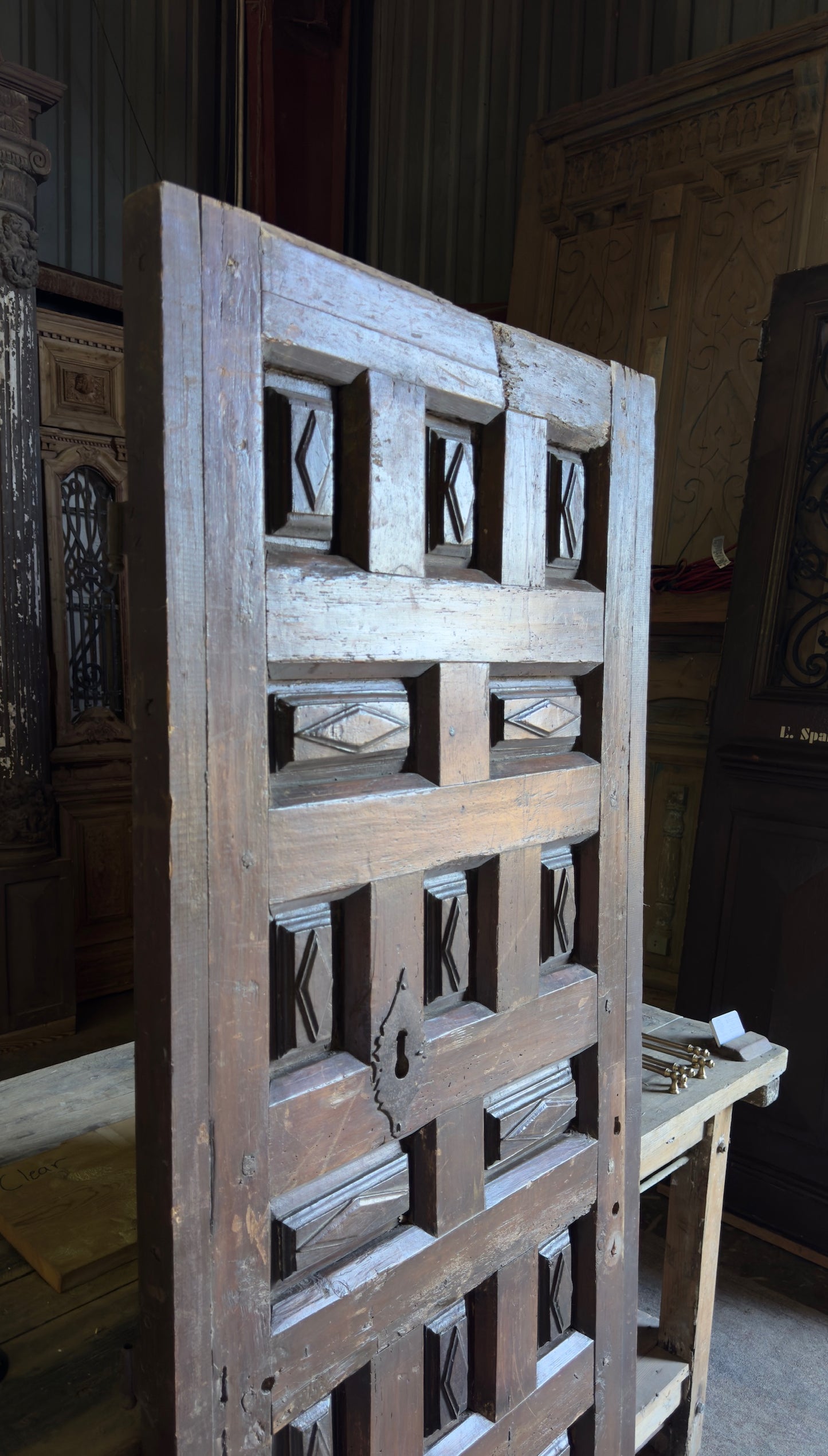 Spanish Diamond Panel Antique Single Door - 30x72.5 - L264