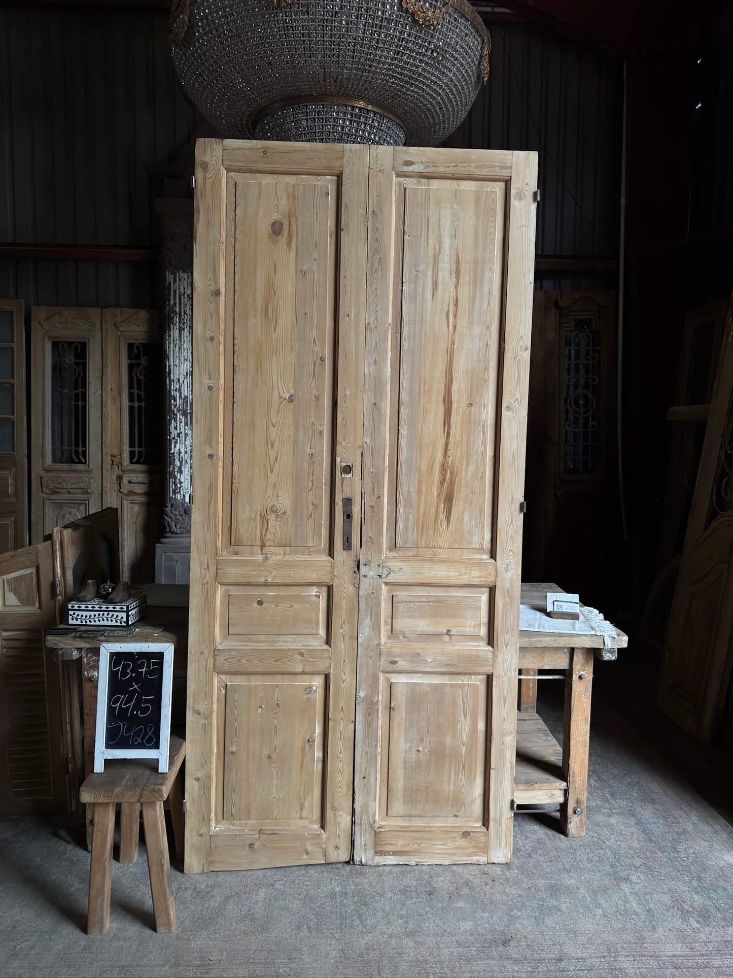 3 Panel Antique Solid French Doors - 43.75x94.5 J428