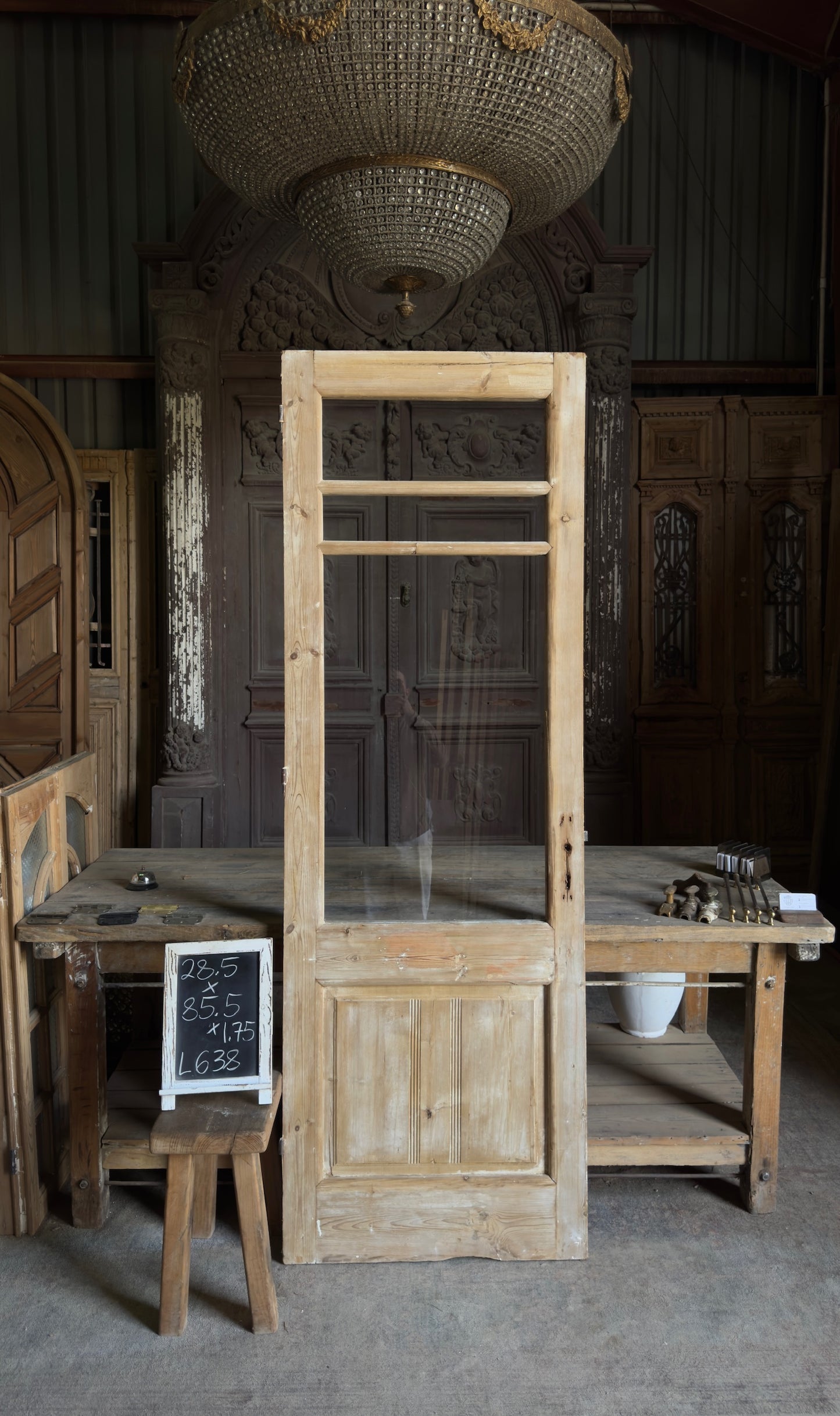 Antique Glass 3 Lite Door - 28.5x85.5 - L638