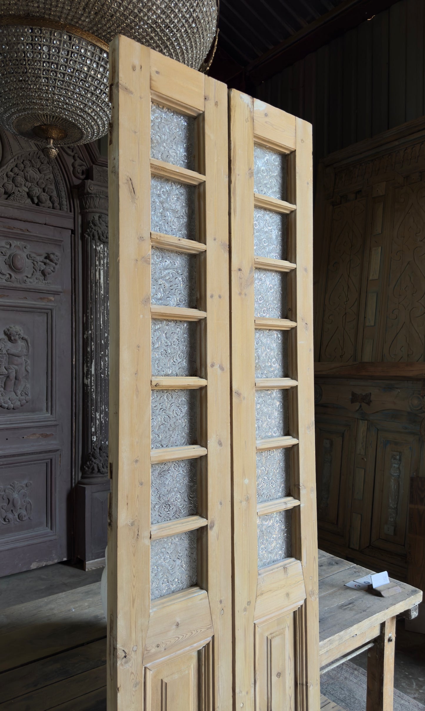 Narrow 14 Lite Antique Glass Panels - 26x93.5 K489