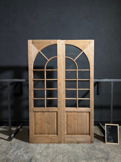 (Elise) Handcrafted Arched Glass French Doors - 60x96 - N219
