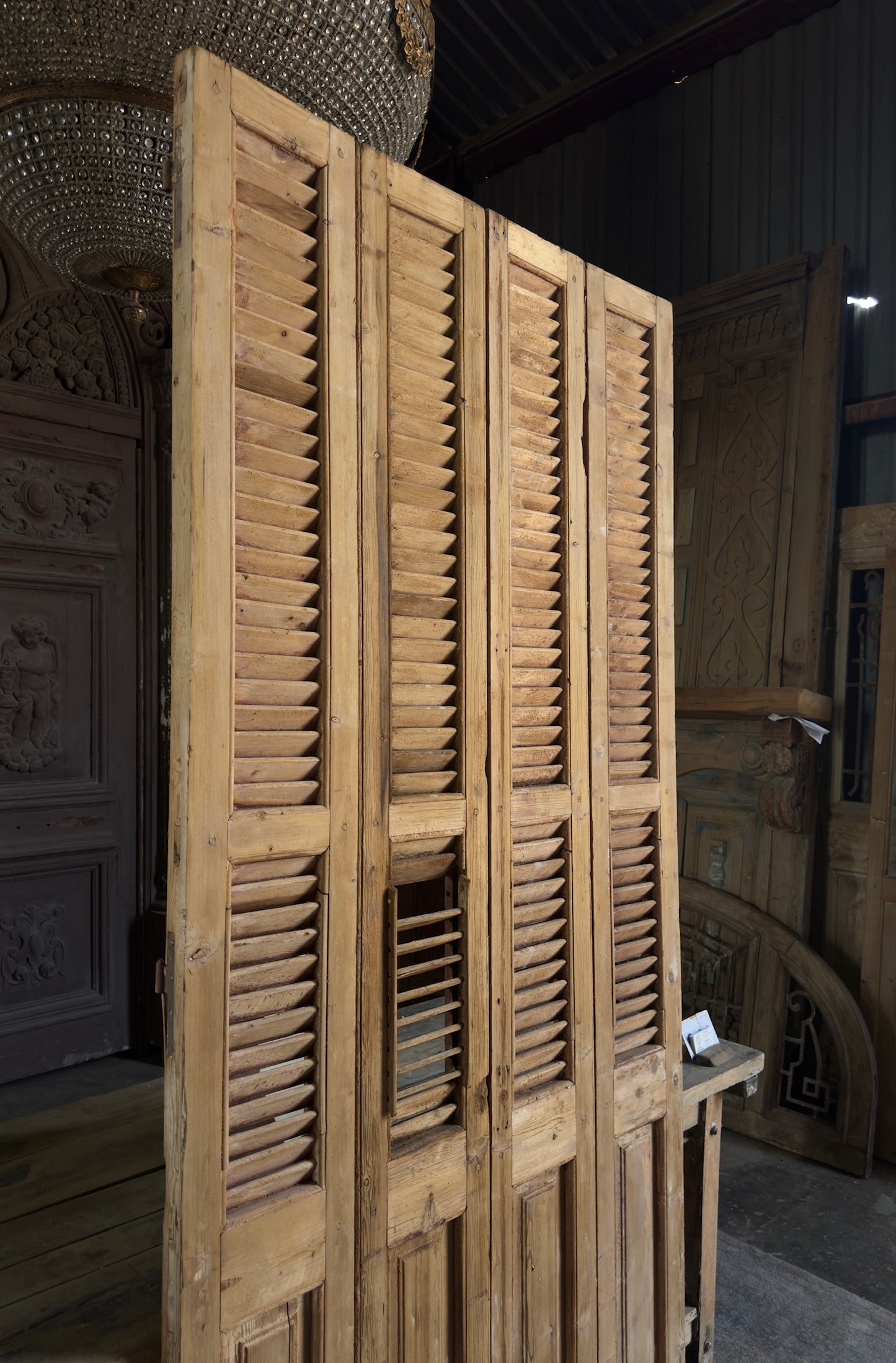 European French Antique Louvered Shutters - 43.5x96.5 K405