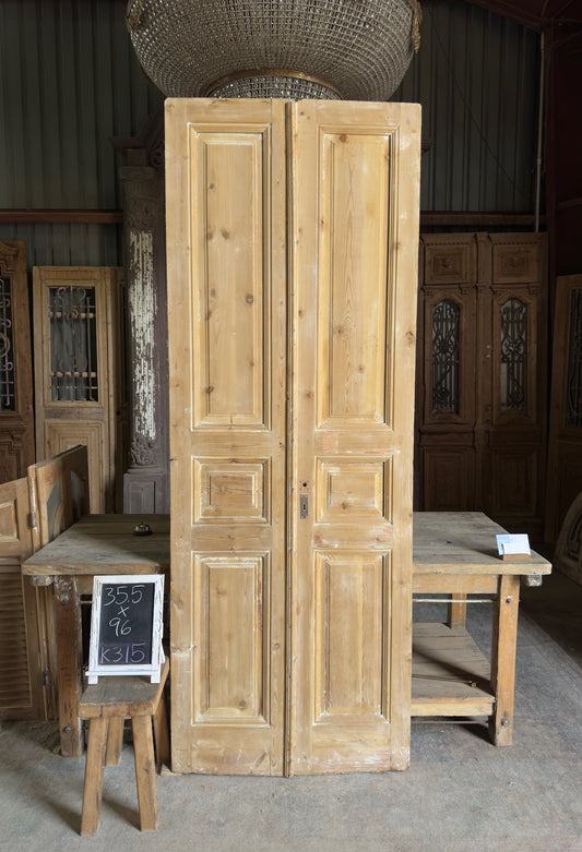3 Panel Antique Solid French Doors - 35.5x96 K315