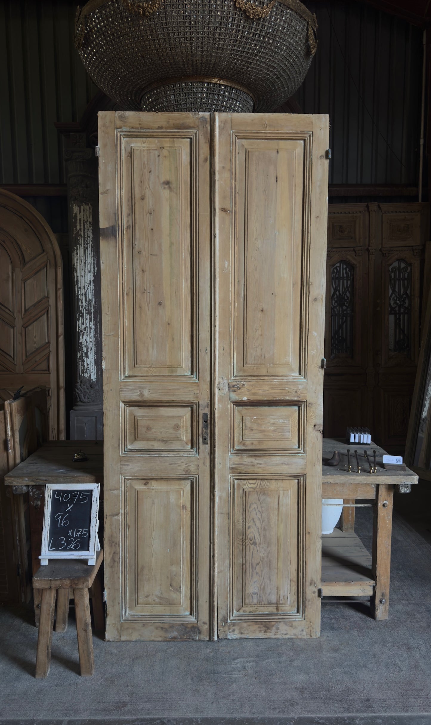 3 Panel Antique Solid French Doors - 40.75x96 - L326