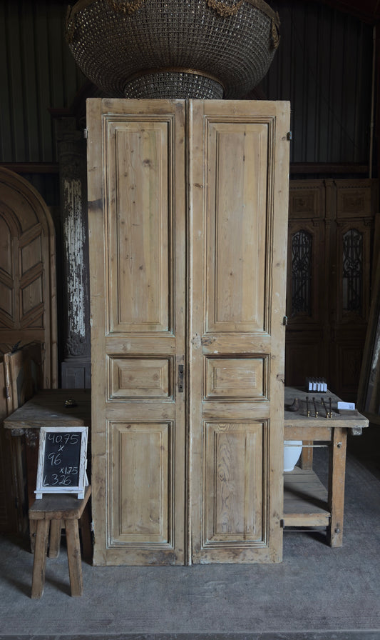 3 Panel Antique Solid French Doors - 40.75x96 - L326