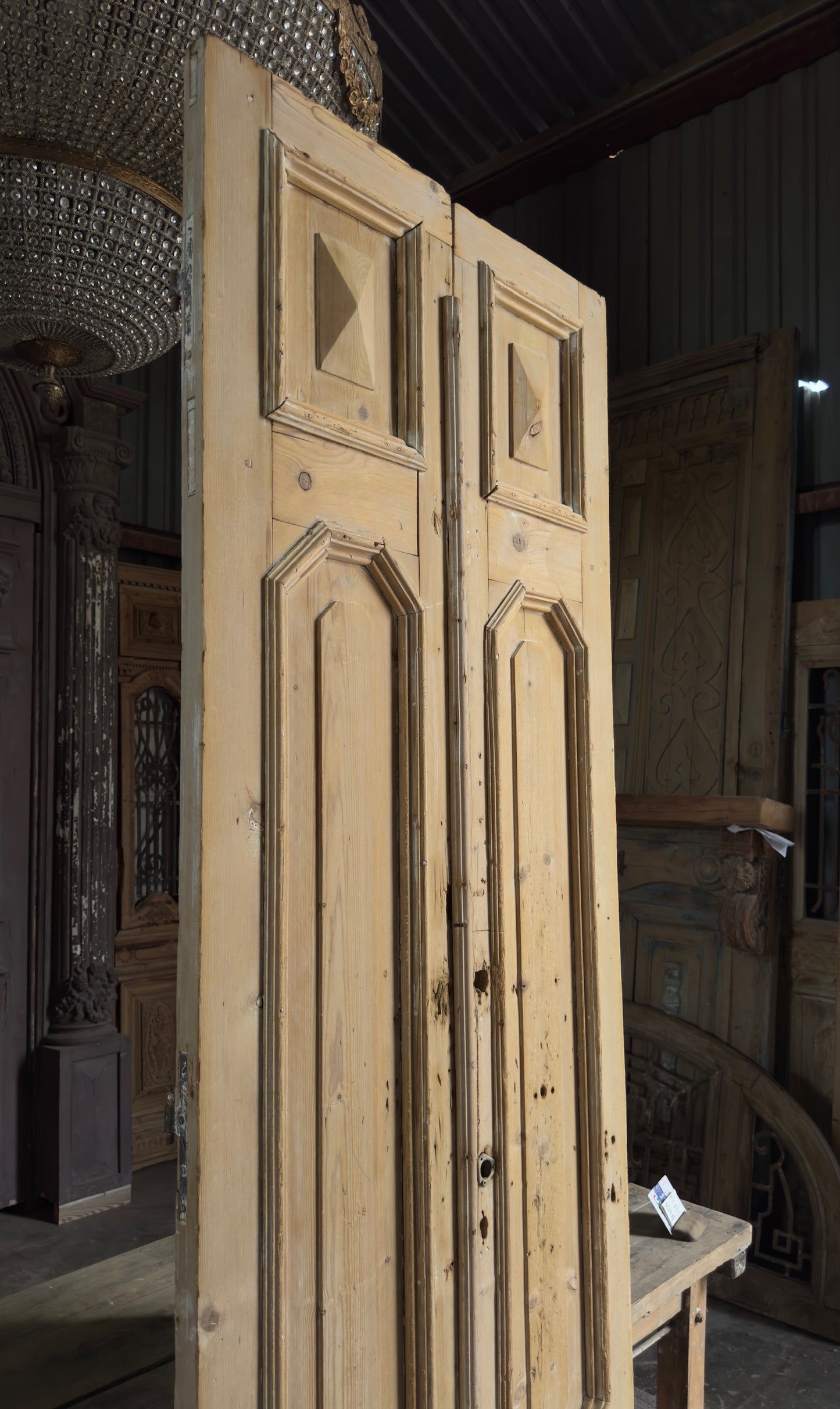 Unique 3 Panel Antique Solid French Doors - 34.5x100.5 K386