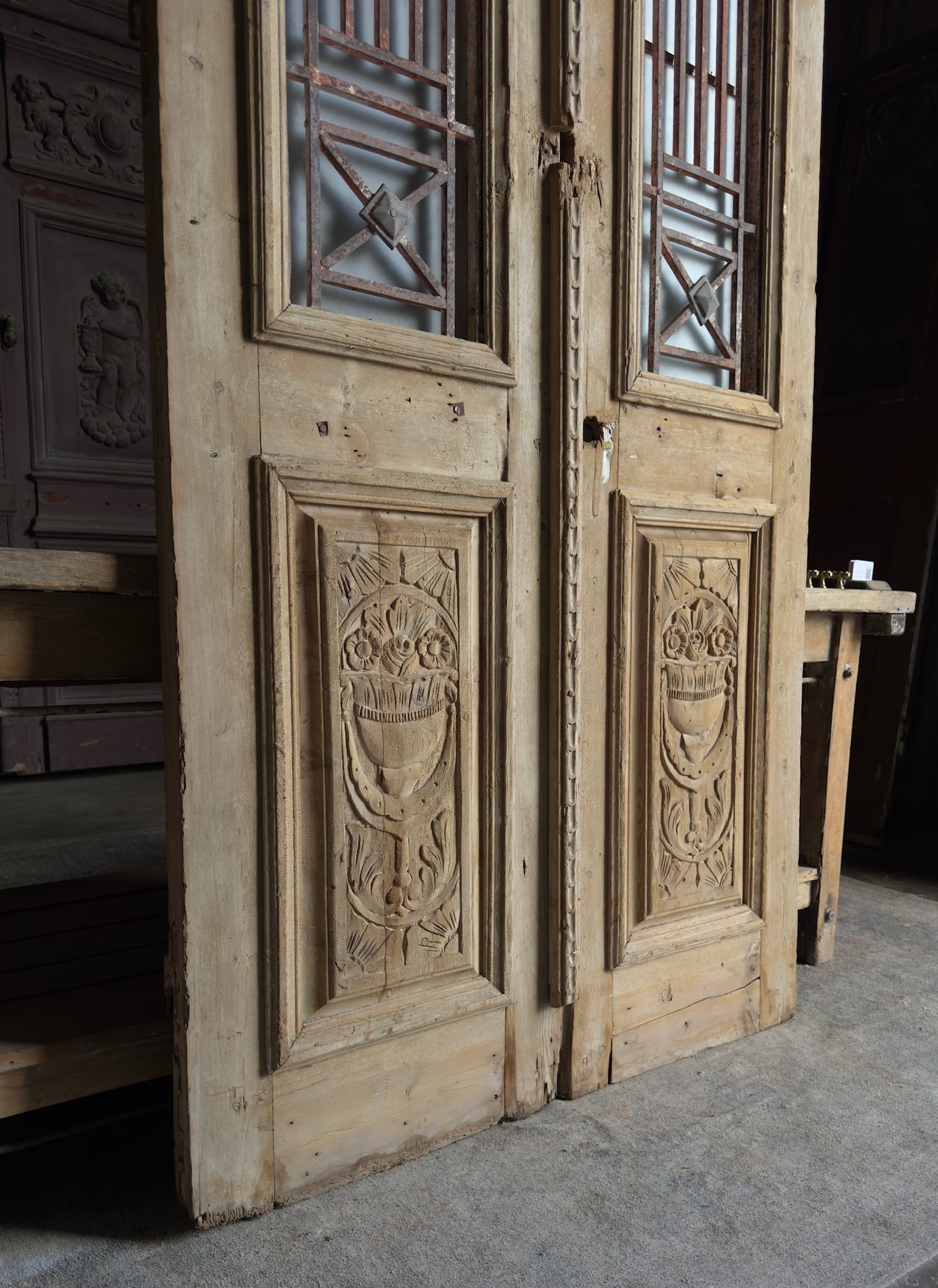 Carved Antique Iron French Doors - 44.25x101.5 - L493