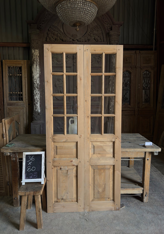 Handcrafted 8 Lite Glass French Doors - 36x80 L25