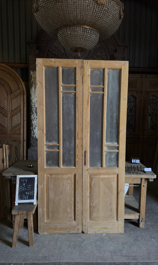 Antique Art Nouveau Glass French Doors - 44x86.5 - L311