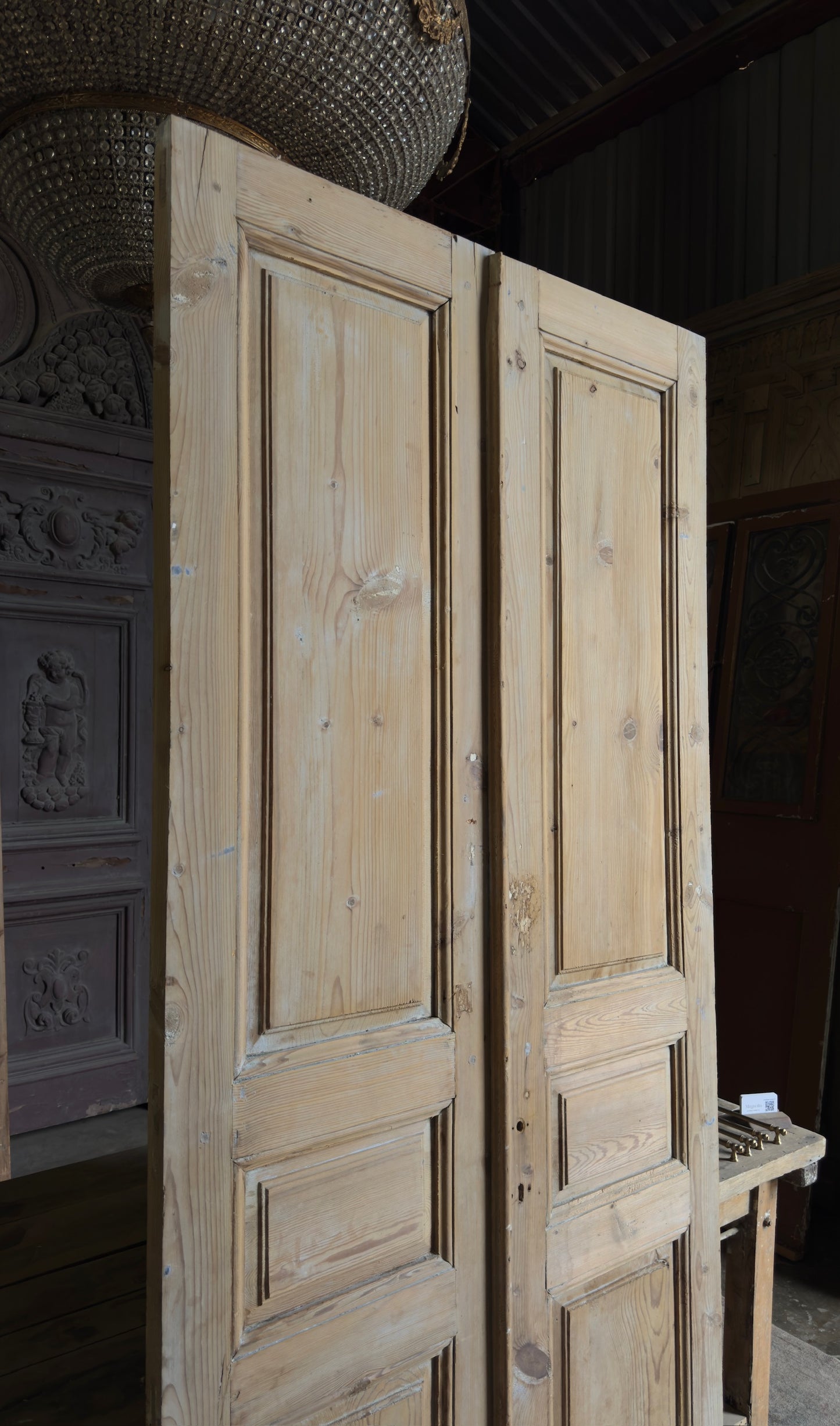 3 Panel Antique Solid French Doors - 43x94.5 - L384