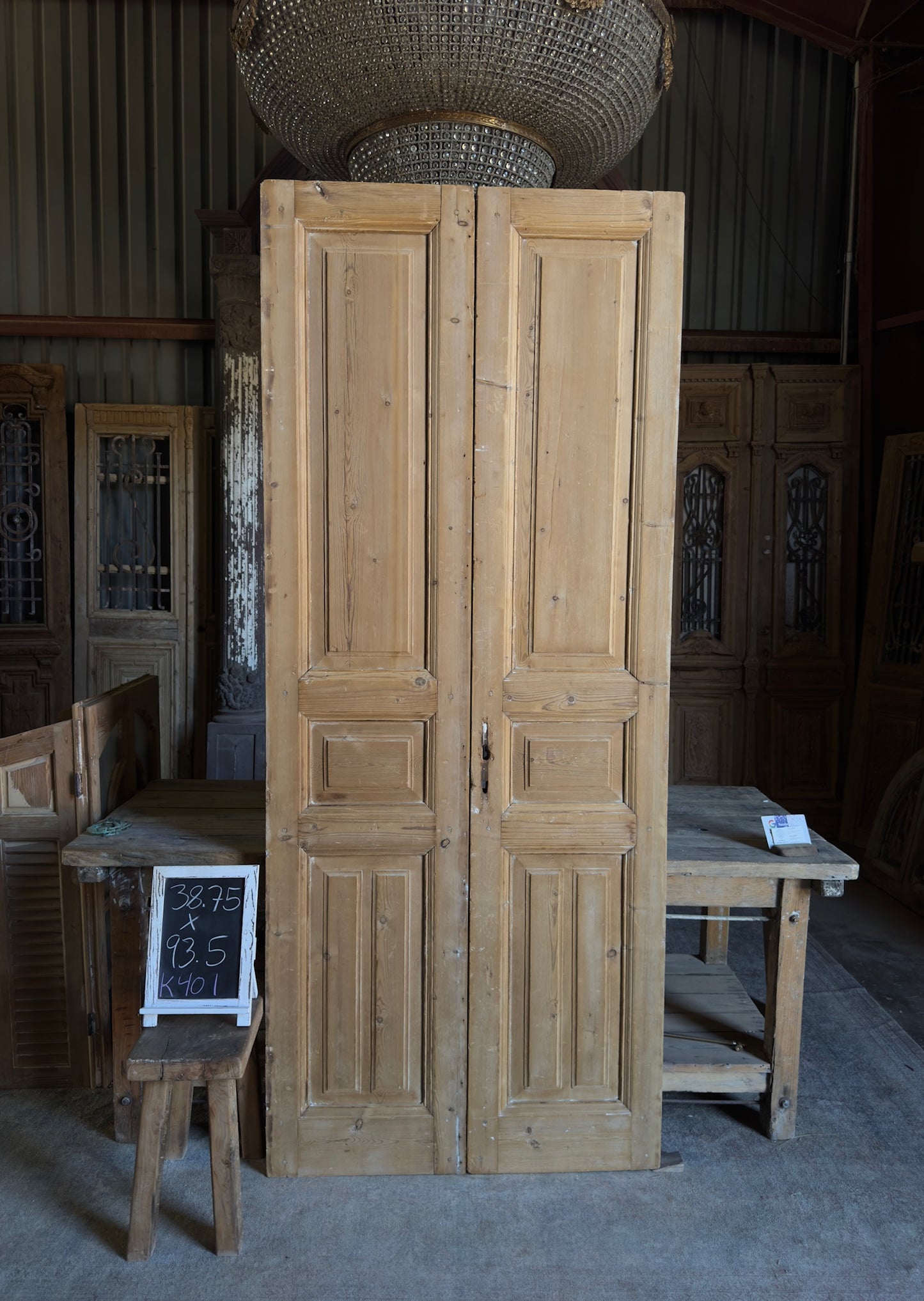3 Panel Antique Solid French Doors - 38.75x93.5 K401