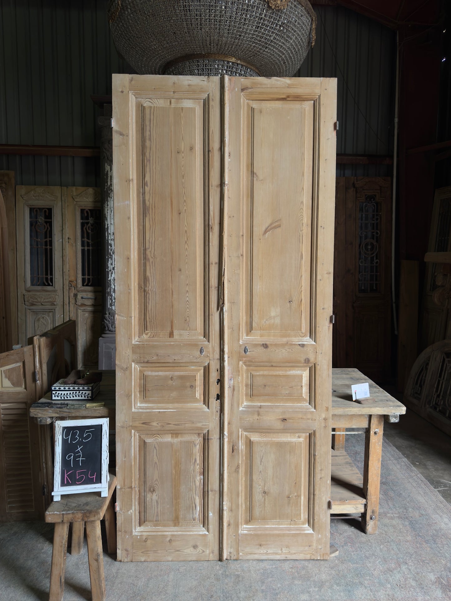 3 Panel Antique Solid French Doors - 43.5x97 K54