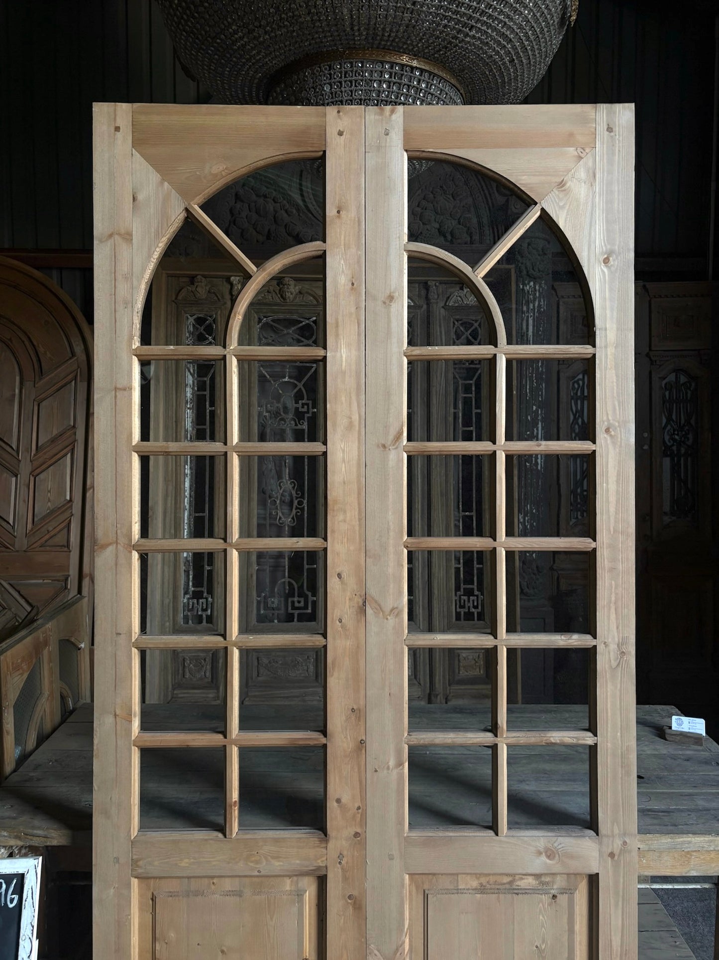 (Elise) Handcrafted Arched Glass French Doors - 48x96 L48