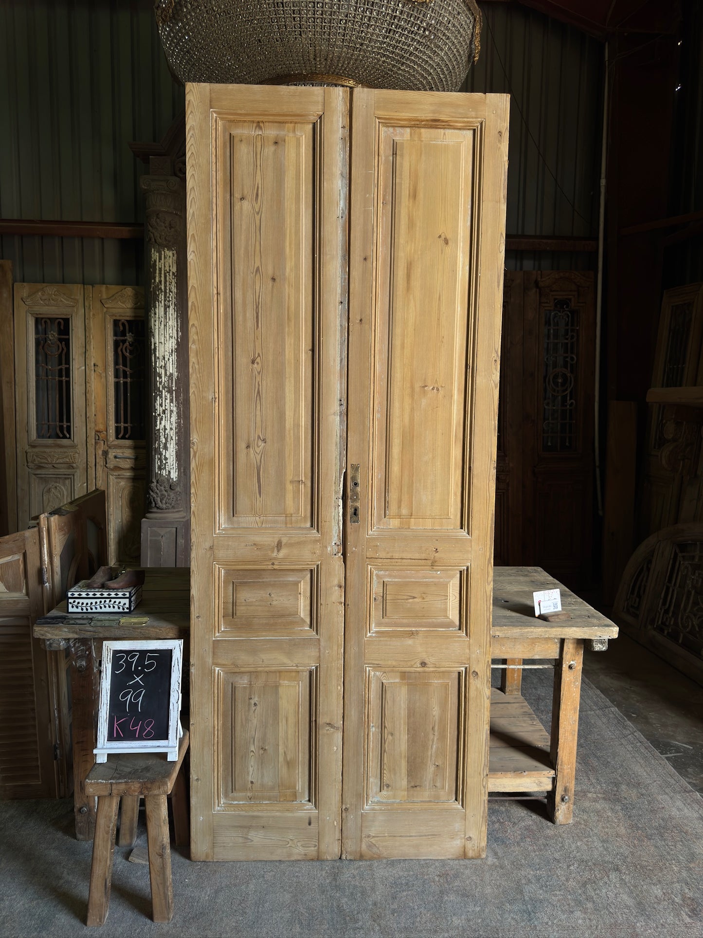 3 Panel Antique Solid French Doors - 39.5x99 K48
