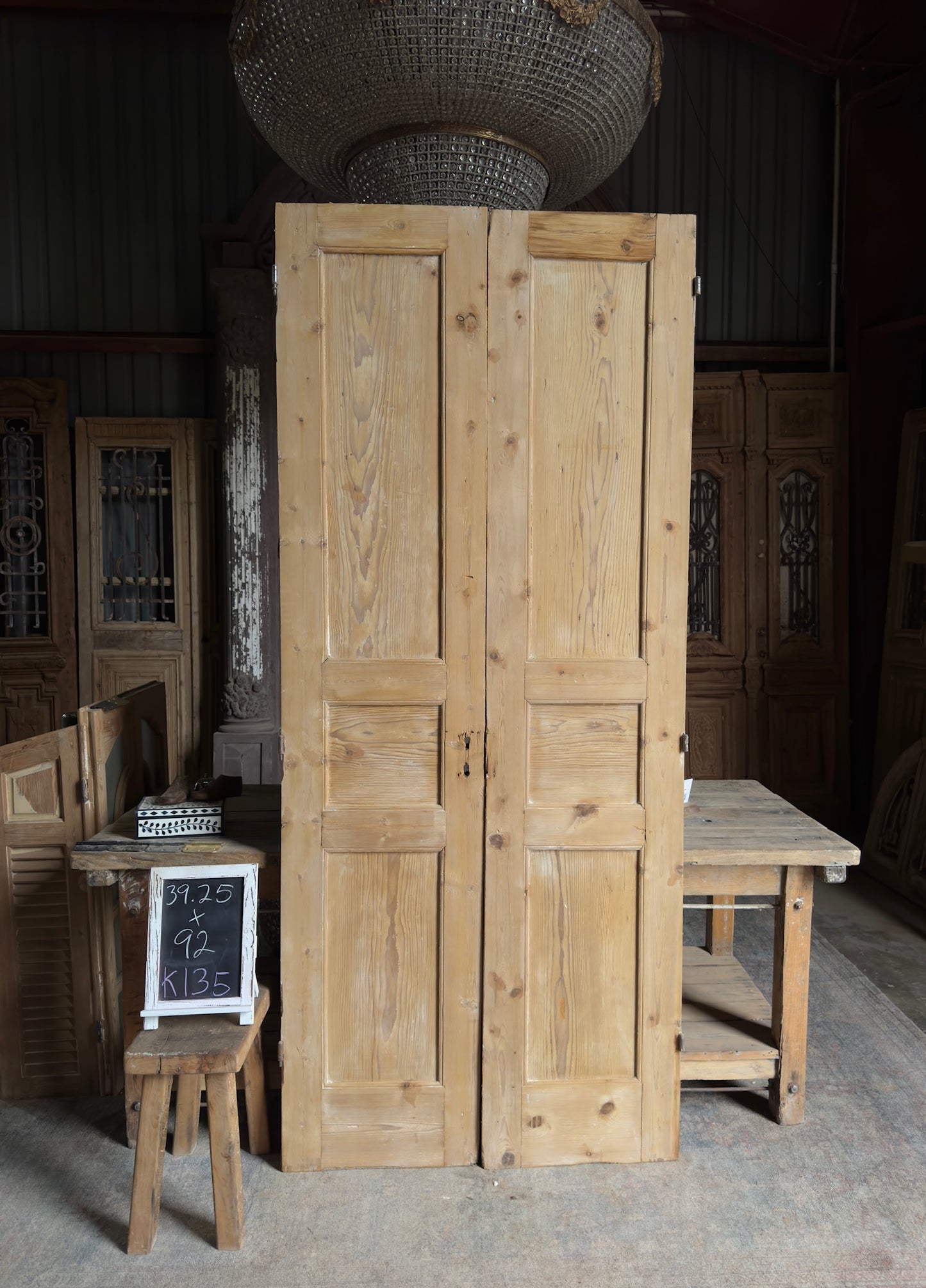 3 Panel Antique Solid French Doors - 39.25x92 K135