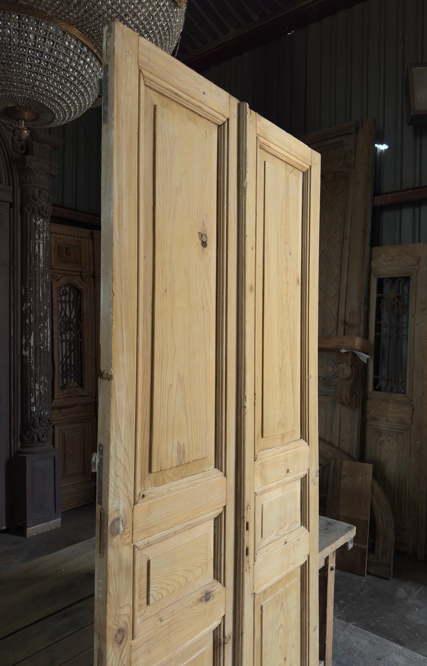 3 Panel Antique Solid French Doors - 39.5x94 K352