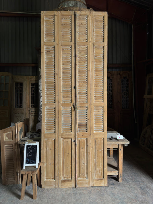 Tall European French Antique Louvered Shutters - 45.5x121 J306
