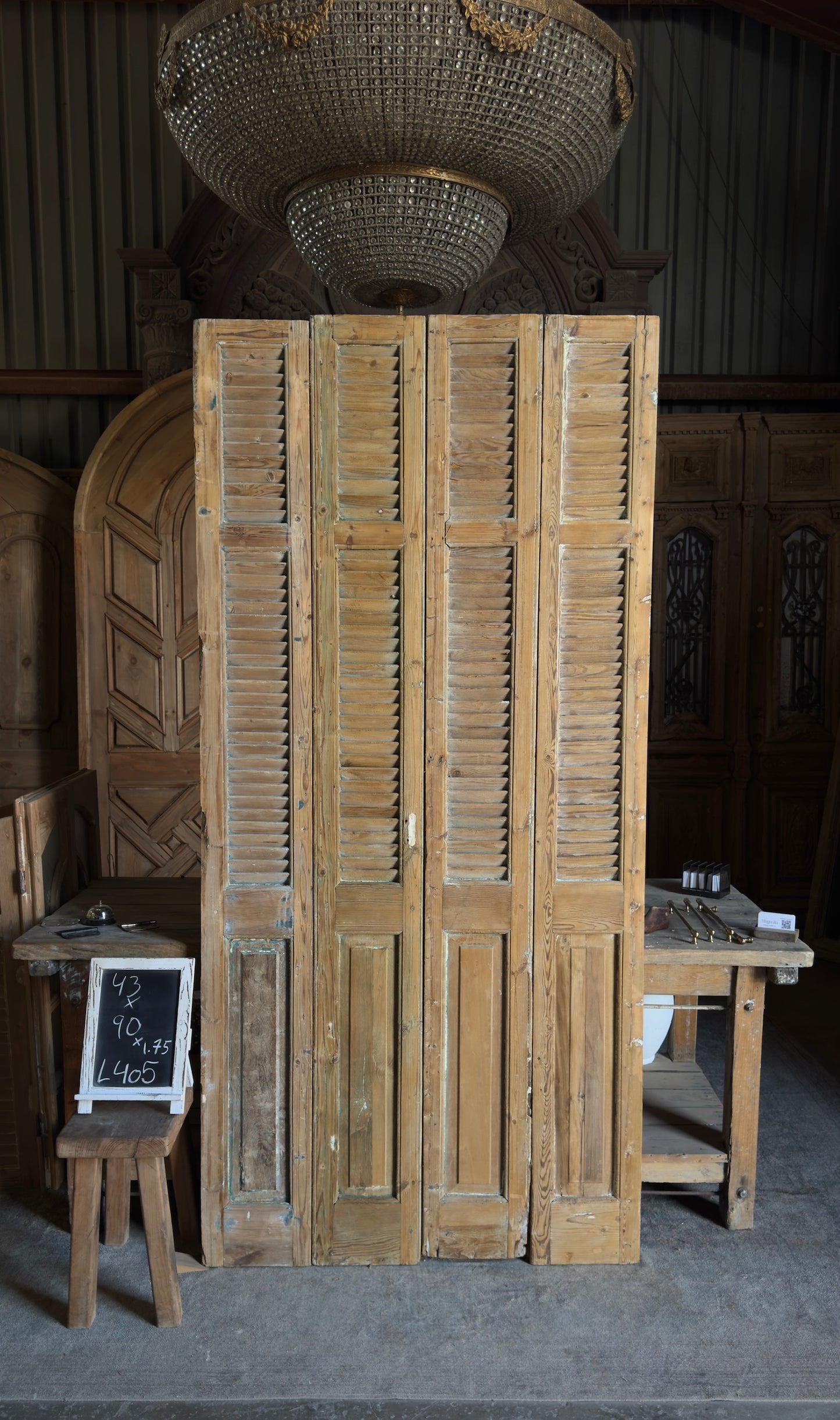 European French Antique Louvered Shutters - 43x90 - L405