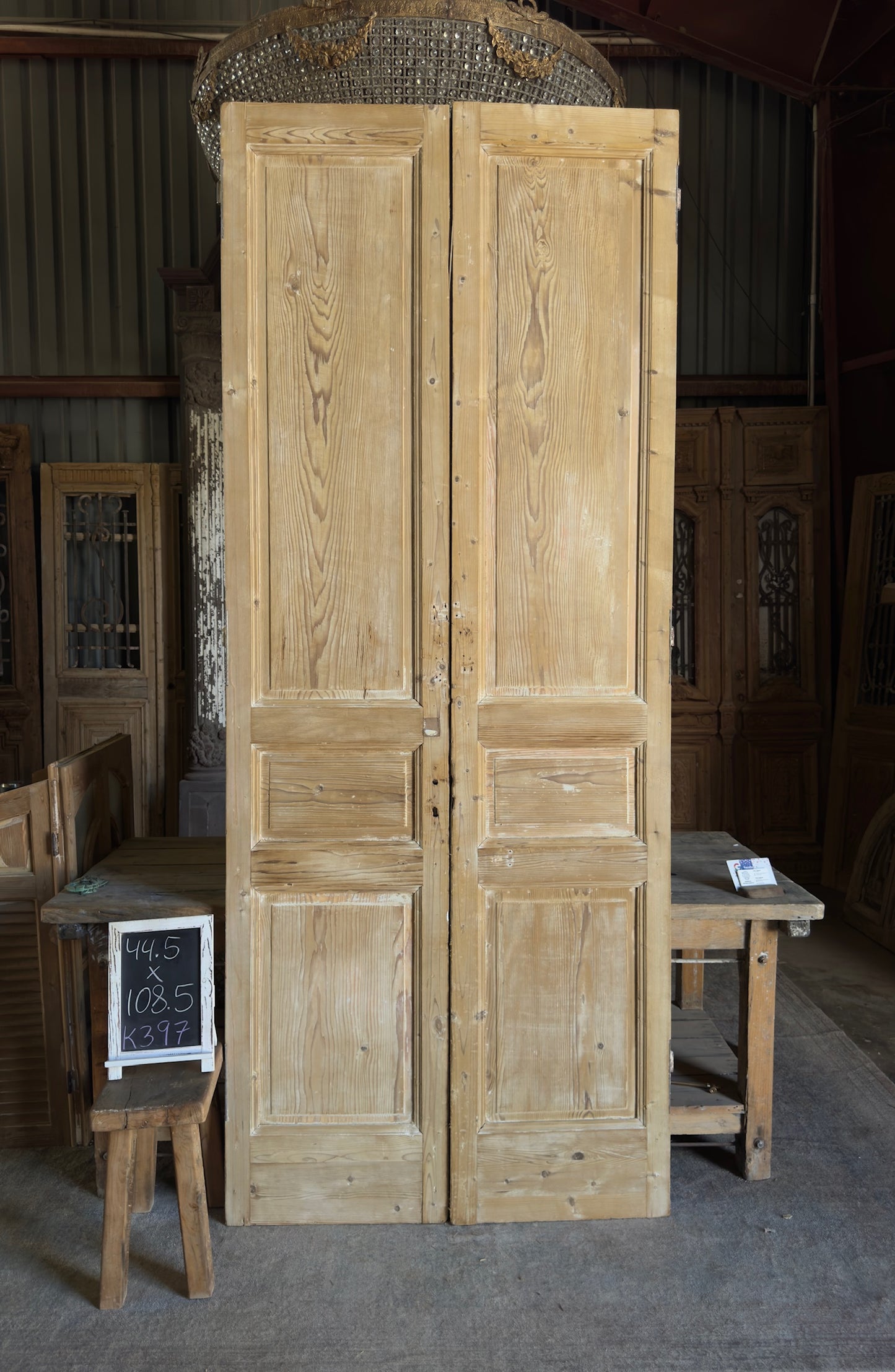 3 Panel Antique Solid French Doors - 44.5x108.5 K397