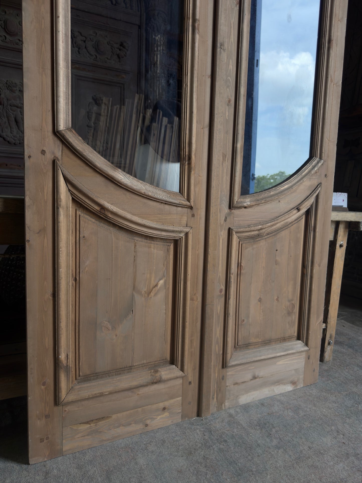 Glass Arched Baltic Pine French Doors - 48x96 K4