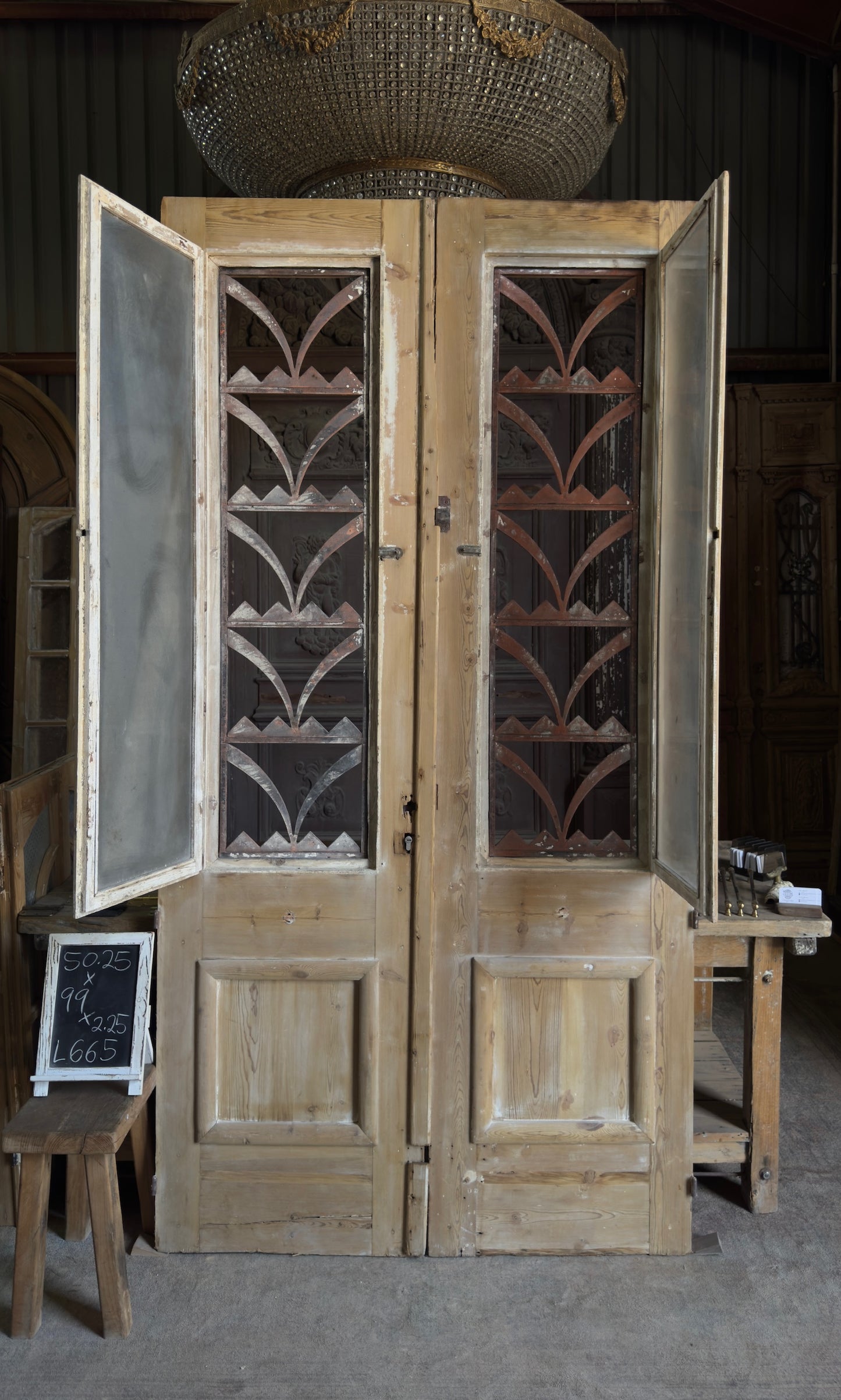 Antique Iron 2 Lite French Doors - 50.25x99 - L665