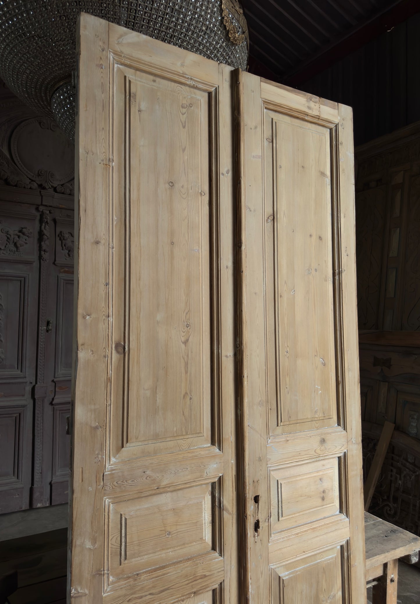 3 Panel Antique Solid French Doors - 44x102 K145