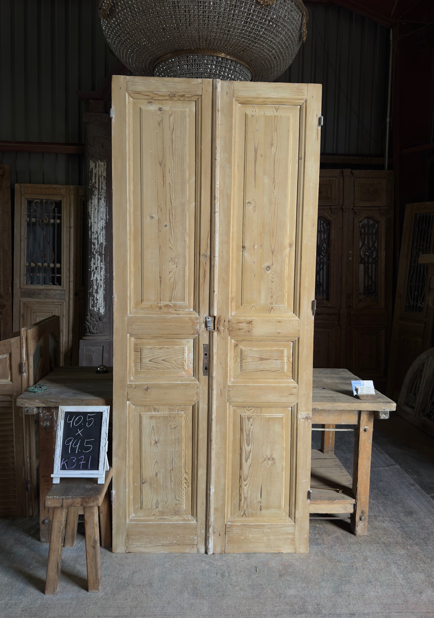 3 Panel Antique Solid French Doors - 40.5x94.5 K371