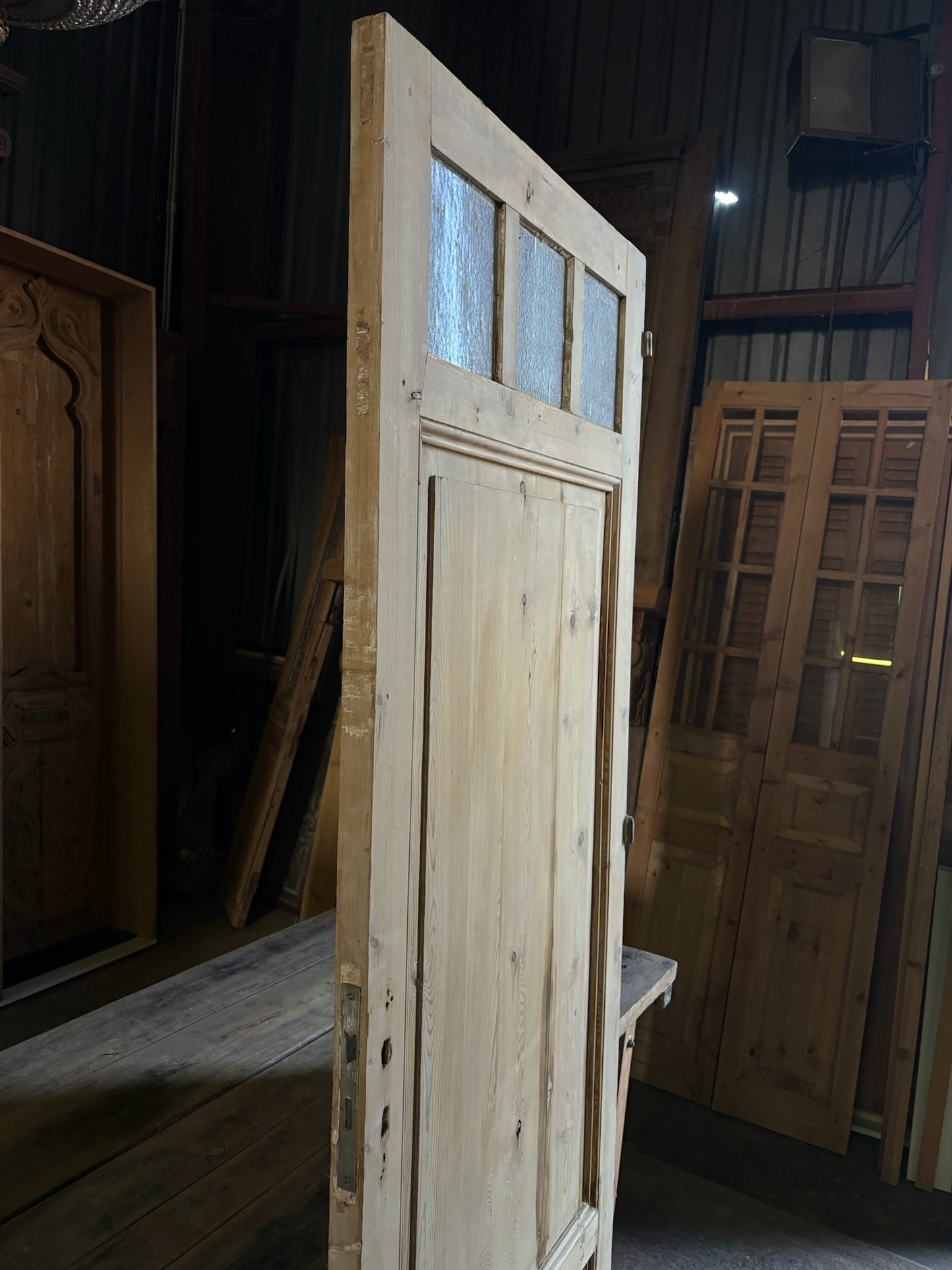 19th Century European Antique Glass Single Door - 32x87 - L56