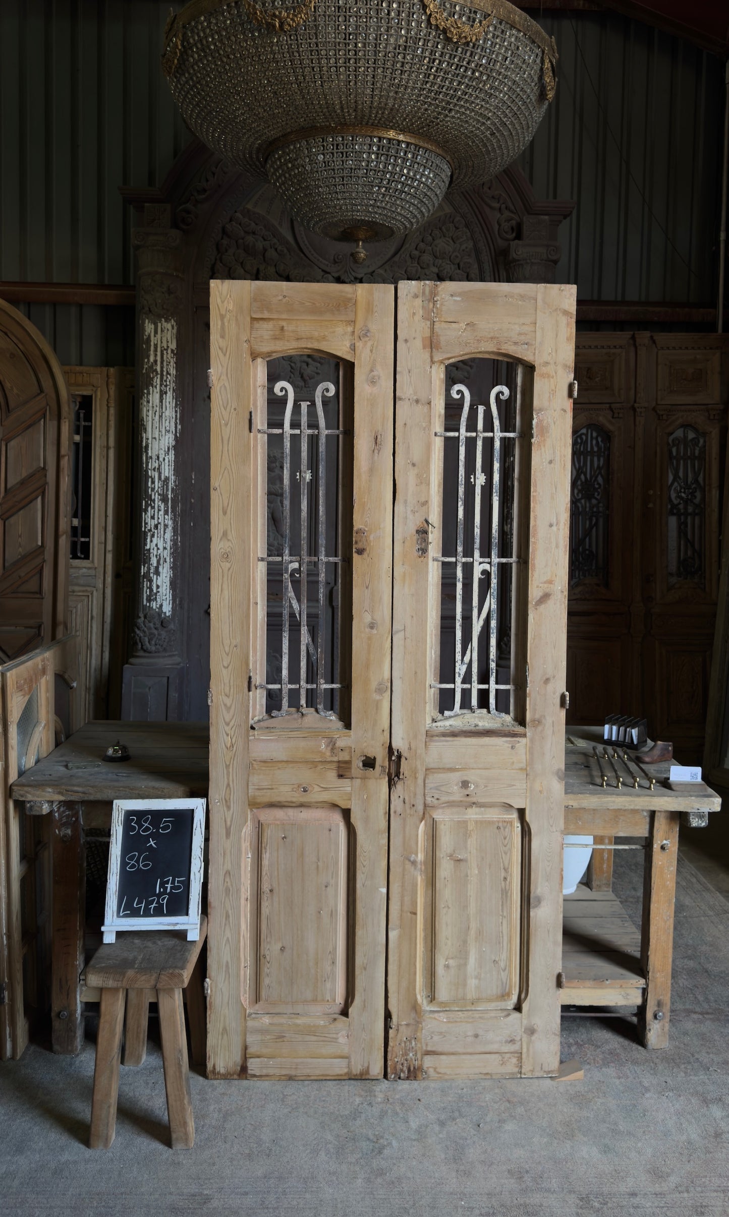 Fluted Antique Iron French Doors - 38.5x86 - L479